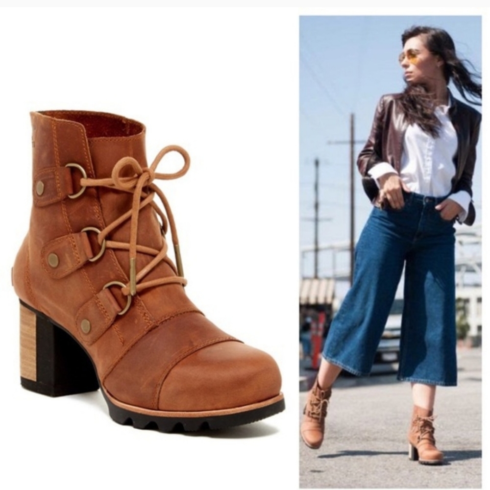 Sorel Addington Lace Up Suede Booties with Stacked Heel Size 5 NWT